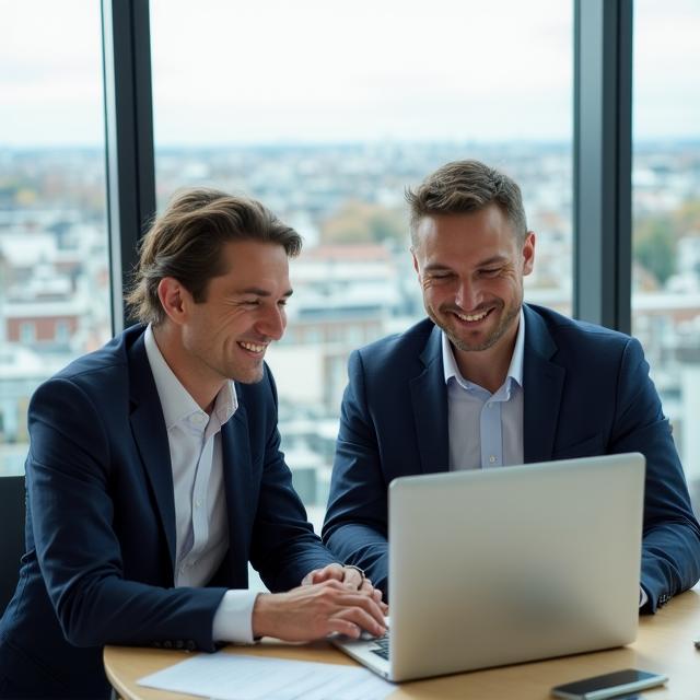 Business partners discussing AI analytical growth strategies